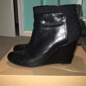 Black wedge heal booties